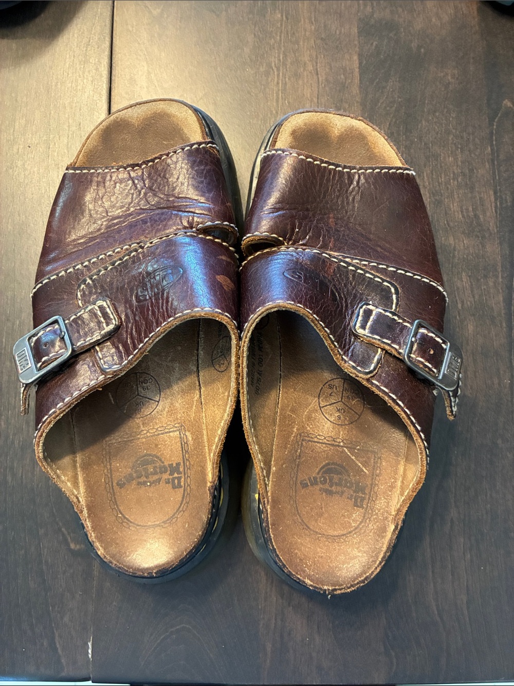 Women’s Doc Marten Brown Leather Slide Sandals with Buckle